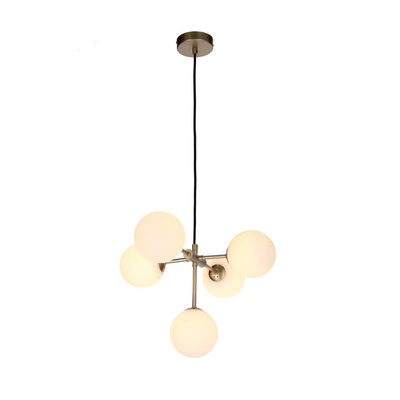 Lampa wisząca mosiądz mleczny klosz kulka 5x28W Mati Candellux 35-73778