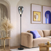 Lampadaire Denso noir avec abat jour en verre fumé moderne 1x5W G9