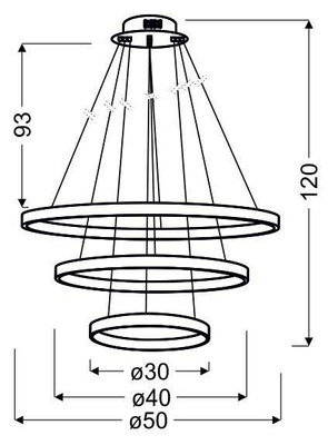 Hanging lamp LED 60W triple ring chrome LUNE 33-64738