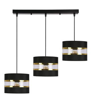 Lampa wisząca z abażurami Pandy czarna potrójna do salonu E27 model standard