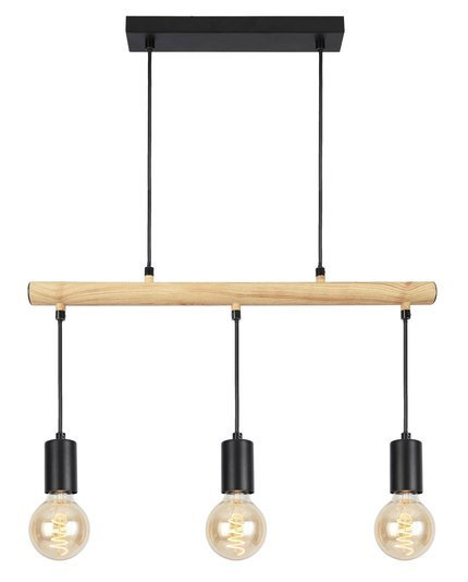 Hanging lamp black + wood 3x60W Izzy 33-78063