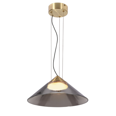Hanging lamp Presto 34 glass gold with smoked shade over table GX53