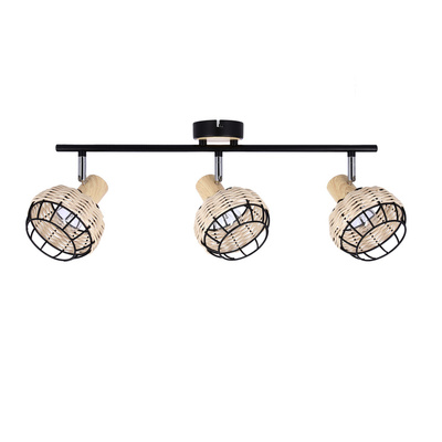 Tajga Deckenleuchte schwarz + Holzleiste 3x40w e14 schwarz + Lampenschirm aus Holz