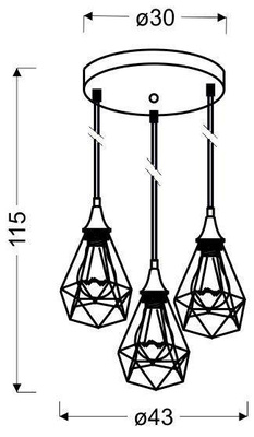 Hängende Deckenleuchte aus schwarzem Drahtblech 3x60W Graf Candellux 33-62918