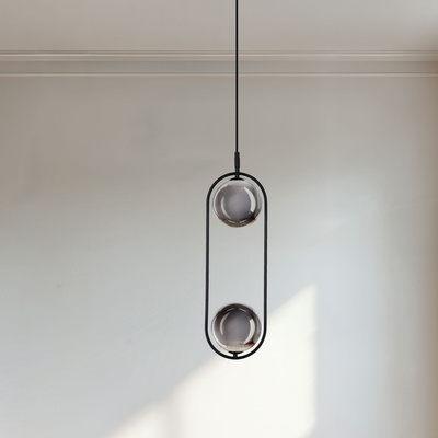 Lampa wisząca CORDEL elegancka - czarna z grafitowymi kloszami kulkami - minimalistyczne oświetlenie salonu 2x G9 LED