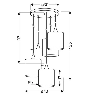 Hanging lamp plate black 5xE14 Long 35-73976