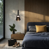 Hanging lamp Bueno glass black with smoked shade for living room