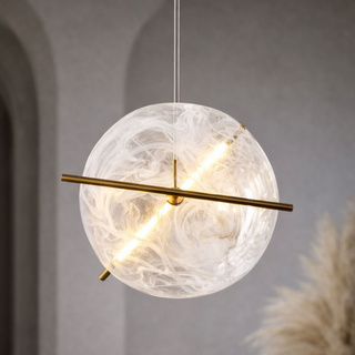 RELAX round brass pendant lamp 15W LED 3000K white shade