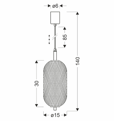 Lampa wisząca druciana PUMA z podłużnym kloszem 15 x 30 cm – designerska lampa nad stół LED 3000K