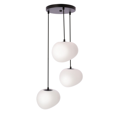 Pendant lamp STONES in Japandi style round base with 20 cm stone shaped acrylic shades modern living room lighting 3x E27
