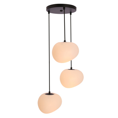 Lampa wisząca STONES w stylu Japandi - okrągła podstawa z akrylowymi kloszami 20 cm w kształcie kamienia - nowoczesne oświetlenie salonu 3x E27