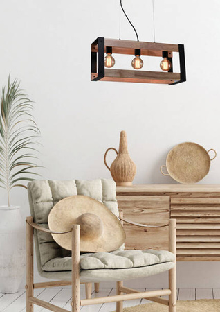 Hanging lamp black metal + wood 3xE27 Varna 33-79077