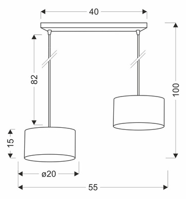 PANDY lampa wisząca czarny 2x40W E27 abażur szary+złoty