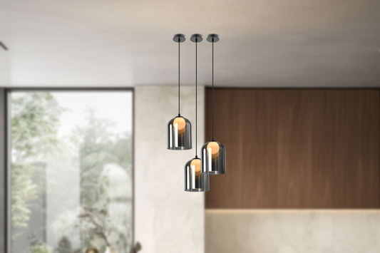 Lampa wisząca KLEA szklana – z grafitowym oraz mlecznym kloszem – nowoczesna lampa nad stół do salonu G9 LED