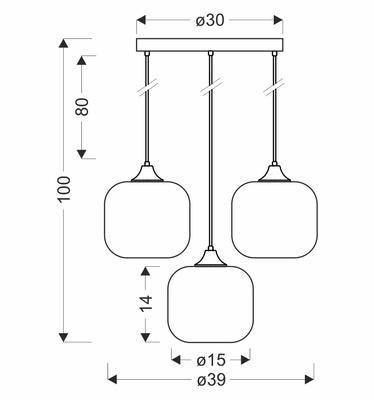 ESTAS lampa wisząca talerz czarny 3x40W E27 klosz bursztynowy