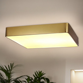 Plafon sufitowy LED QUATTRO złoty – kwadratowy ze szklanym kloszem - elegancka lampa sufitowa do korytarza i łazienki