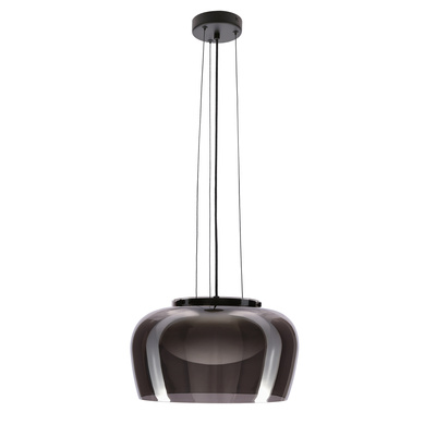 Hanging lamp Insieme 38 glass over table for living room with smoked shade