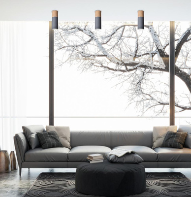 Lampa sufitowa tuba szaro-drewniana natynkowa GU10