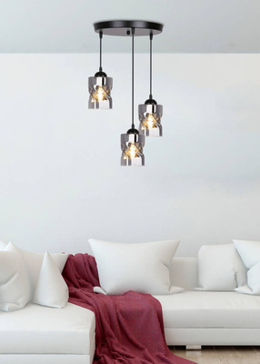 Hanging lamp black/smoke plate 3xE27 Felis 33-00200