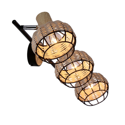 Tajga plafonnier noir + bande en bois 3x40w e14 noir + abat-jour en bois
