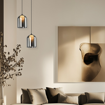 Pendant lamp KLEA glass with graphite and milky shade modern lamp over dining table for living room G9 LED