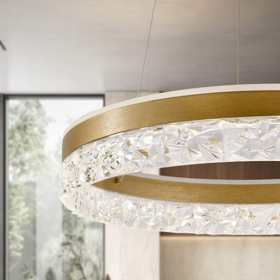 Hanging lamp FROZI in glamour style gold shade with crystals elegant and modern LED living room lighting