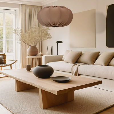 Pendant lamp CAFEE Scandinavian with brown mocha lampshade 52 cm minimalist japandi style ceiling lighting E27