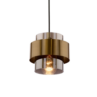 Lampa wisząca z abażurem Spiega czarno‑mosiężna klosz dymiony pojedyncza E27