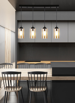 Suspension noir / bande marron 4xE27 Bistro 34-00552