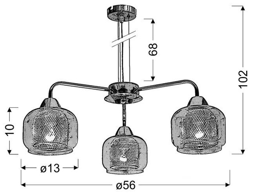 Lampa suspendata abajur crom cu cos 3x40W Ray Candellux 33-67074
