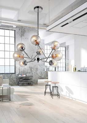 Plafonnier suspendu chrome avec abat-jour en verre 8x40W Best Candellux 38-67289