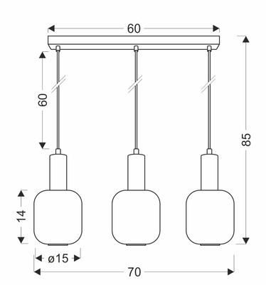 LINOX lampa wisząca talerz czarny 3x40 E27 klosz bursztynowy