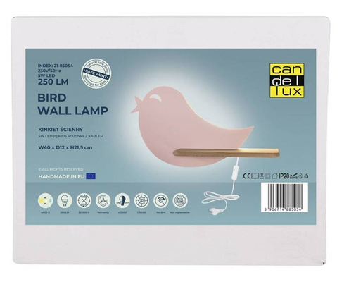 LED wall lamp pink bird shelf + switch Bird 21-85054