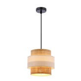 Lampa suspendata din ratan E27 alb + abajur crem