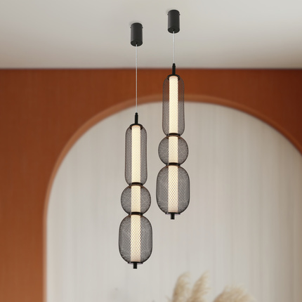 Lampa wisząca druciana PUMA z podłużnym kloszem 14 x 71 cm – designerskie oświetlenie salonu LED 3000K