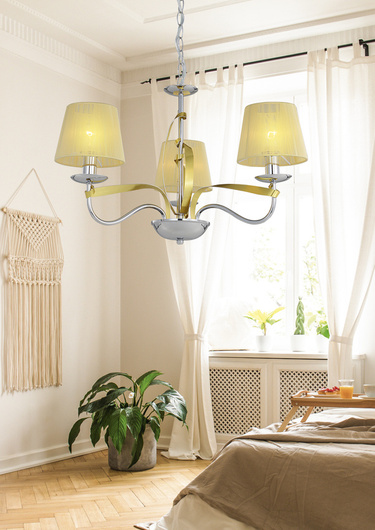 Hängelampe Chrom / Goldfaden-Lampenschirm 3x40W Diva Candellux 33-55057