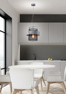 Hanging lamp black / silver metal basket 40W E27 Fiba 31-78506