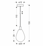 Lampa suspendata Denso 20 din sticla neagra cu abajur fumuriu pentru masa de sufragerie