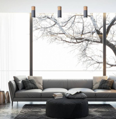 Gray and wooden ceiling lamp 6.8x20cm Tube Candellux 2284286