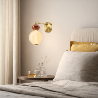 FLORES brass and brown wall lamp 7W LED 3000K white shade