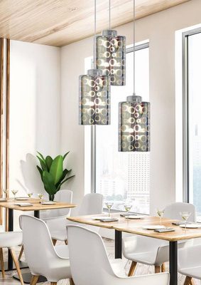 Lampe suspendue chrome plaque verre abat-jour 3D 3x40W Nocturno Candellux 33-57747