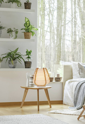 Table lamp NAGOYA in Japandi style white beige shade made of plastic and wood bedside table lamp E27