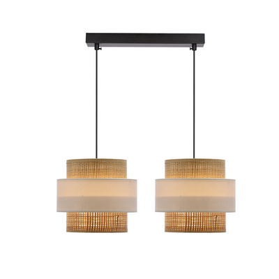 Lampa suspendata din ratan 2x40W E27 alb + abajur crem