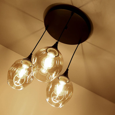 Deckenleuchte schwarz/braune Platte 3xE27 Aspa 33-00613