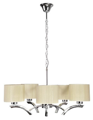 Hängelampe Chrom + cremefarbener Lampenschirm 5x60W Kronleuchter Draga Candellux 35-04222