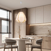 Pendant lamp NAGOJA in Japandi style white beige shade made of plastic and wood Scandinavian living room lamp E27