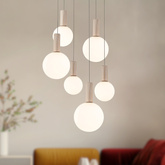 Suspension Testa beige globes blanches 6x10W G9 réglable