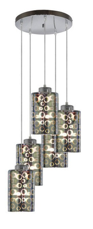 Lampe suspendue chrome plaque verre abat-jour 3D 5x40W Nocturno Candellux 35-57730