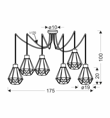 Lampa wisząca Primo sześciopunktowa metalowa czarno-złota nad stół