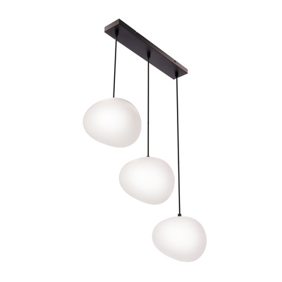 Lampa wisząca STONES w stylu Japandi - podłużna z akrylowymi kloszami 20 cm w kształcie kamienia - minimalistyczna lampa nad stół 3x E27